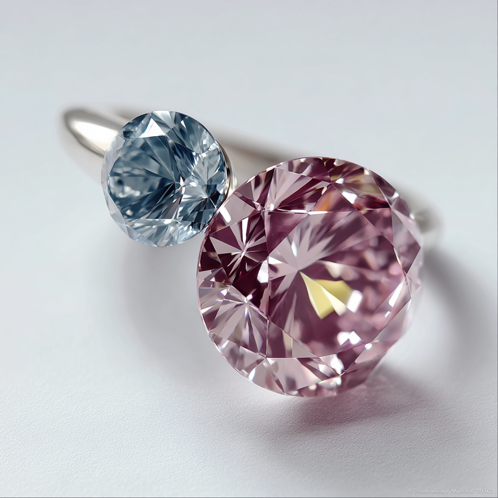 Pink and Blue Diamond Ring