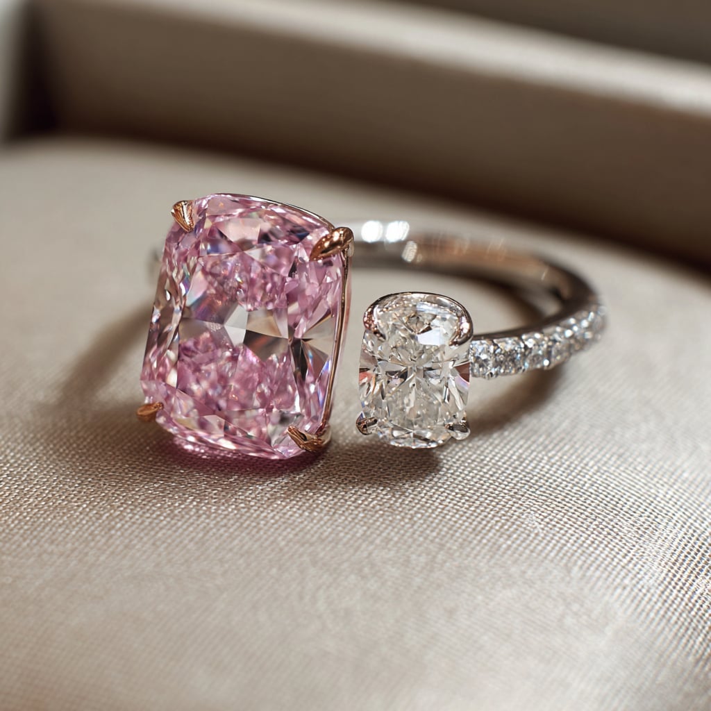 Pink and White Diamond Ring