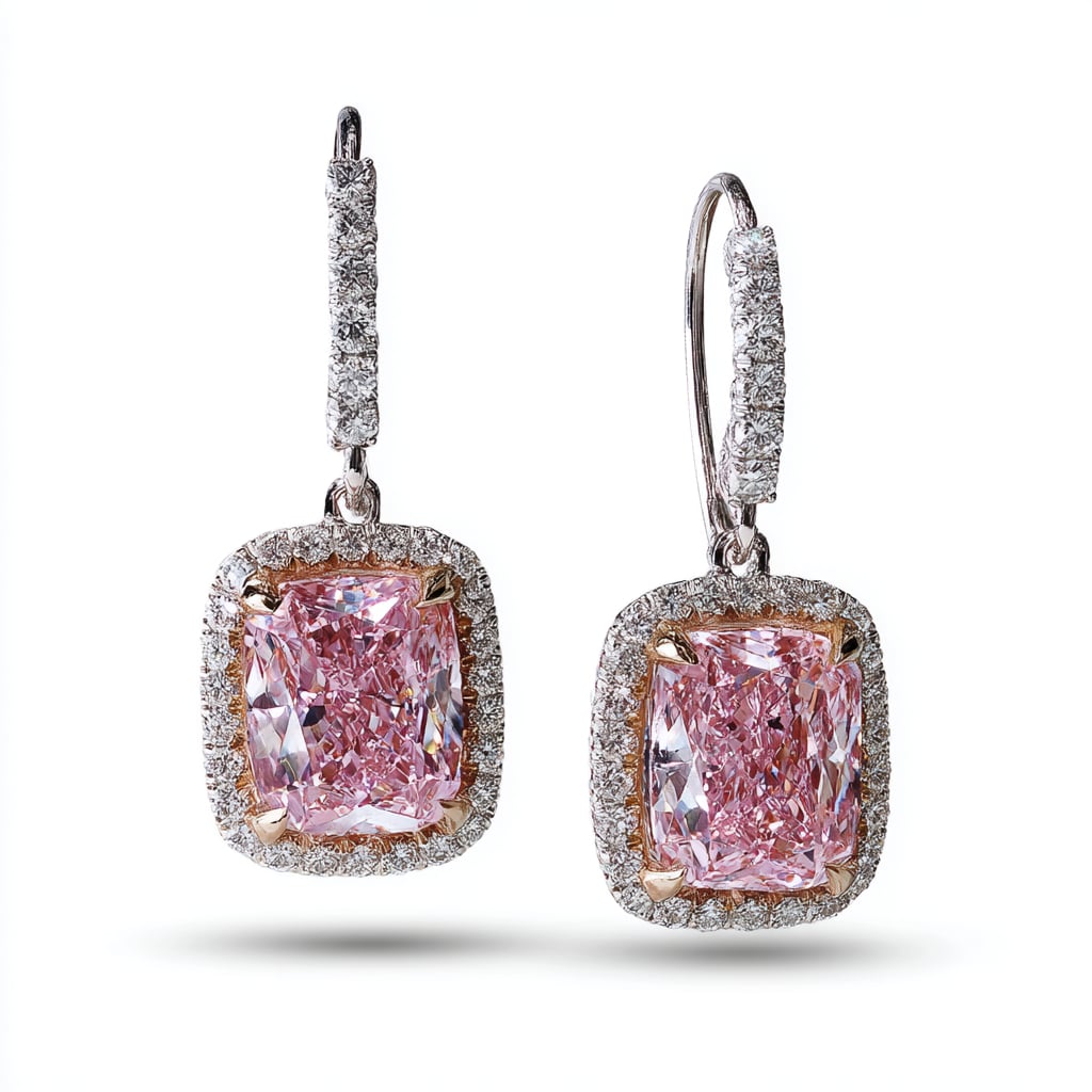 Pink and White Diamond Drop Earrings