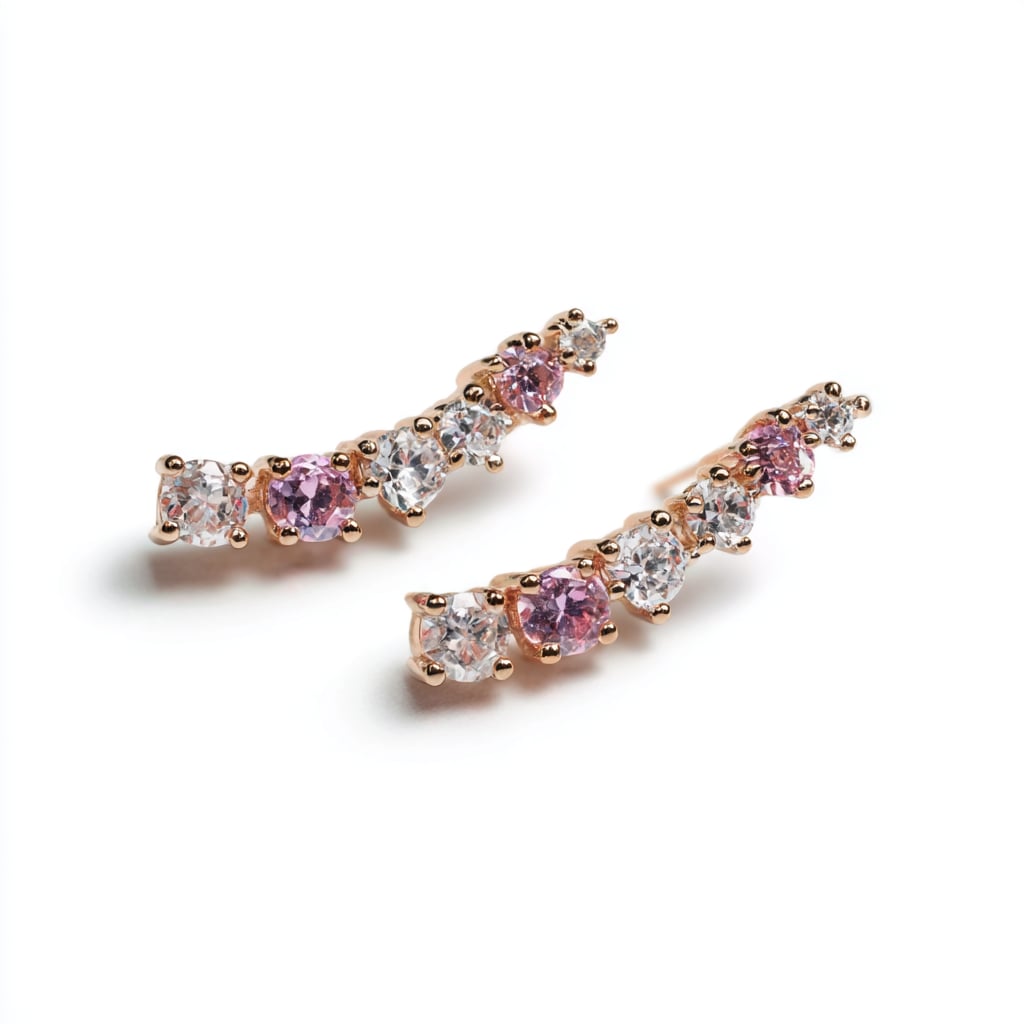 Pink and White Diamond Earrings