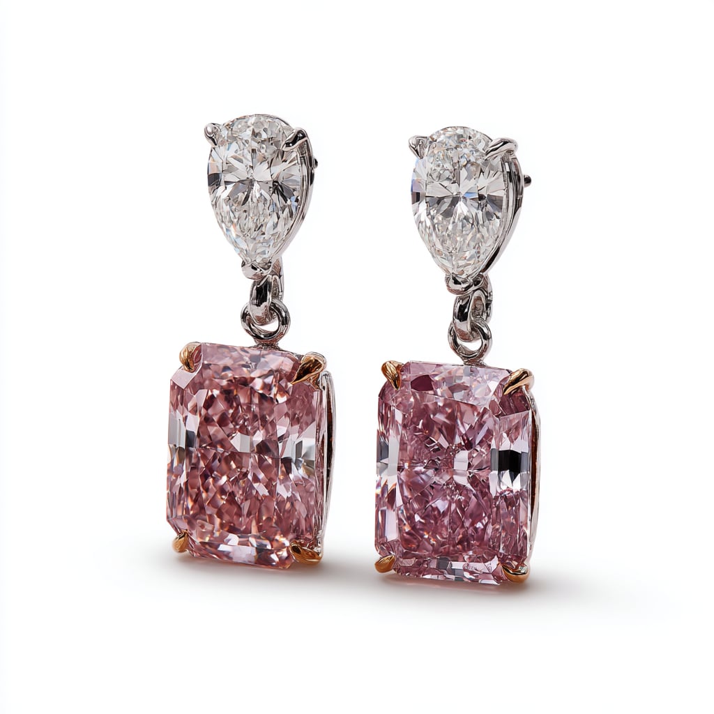 Pink and White Diamond Drop Earrings