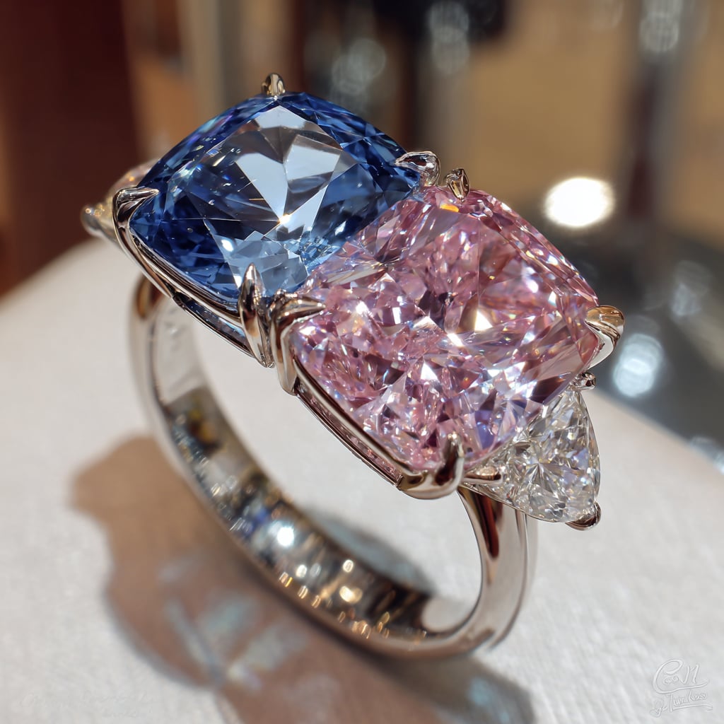Pink and White Diamond, Sapphire Ring