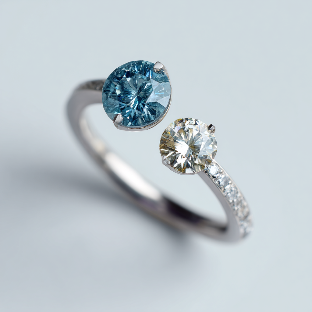 Blue and White Diamond Ring